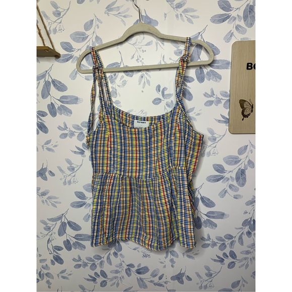 Old Navy Plaid Tie Shoulder Top Size M - Picture 2 of 6